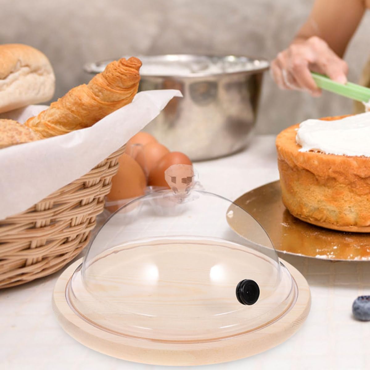 Räucherglocke 26cm Klare Kunststoffkuppel für Haushalts Kuchenformdeckel und Präsentationsschale mit Wiederverwendbarer Abdeckung für Torten und Desserts