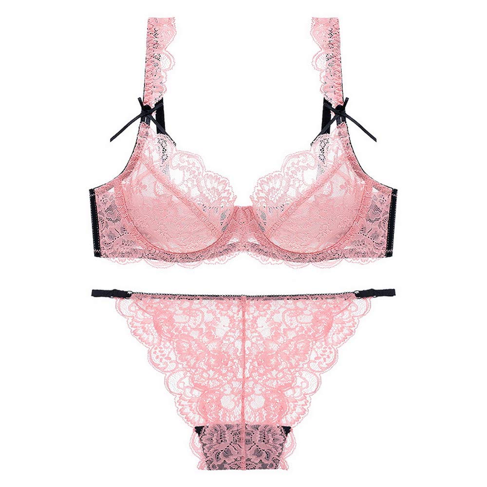 SwbreetyWomen's Floral Lace Bra and Panty Set Sexy Underwire Ultra-Thin Bra Set Transparent Lingerie Set