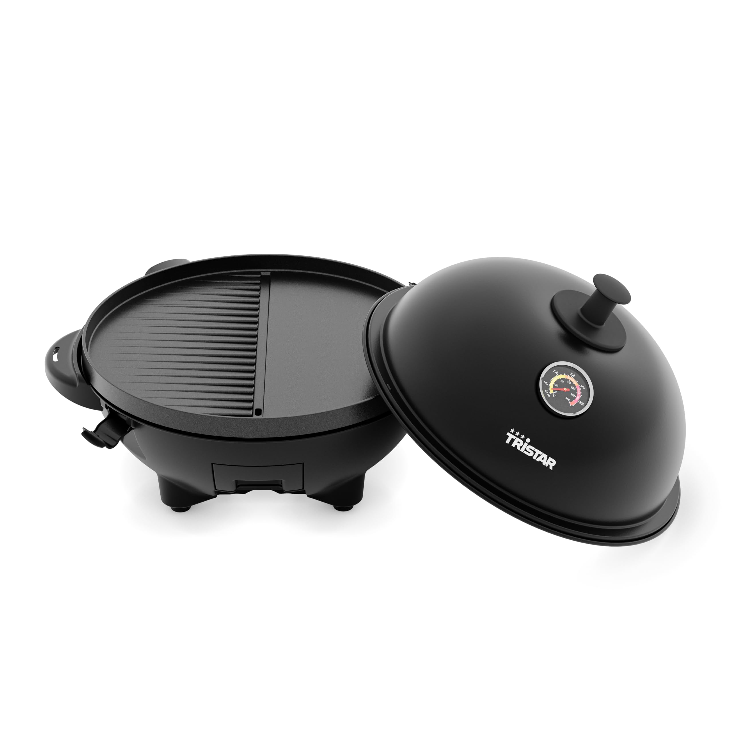 Tristar BQ-2885 elektryczny grill ze stojakiem, płyta grillowa 41 cm, 2200 W, może być również stosowany jako grill stołowy, pokrywa z termometrem i regulowanym termostatem