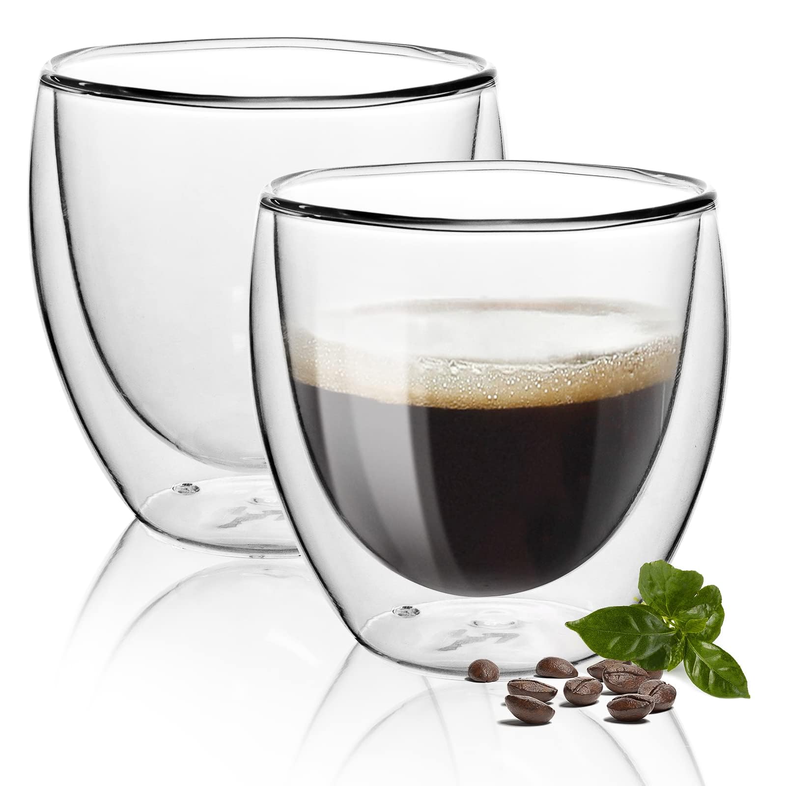 Top-spring Double Walled Glass Coffee Cups, Insulated Latte Glasses Mugs, Mug Tea Cups, Heat Resistant, Cappuccino Espresso Cup (2x250ml)