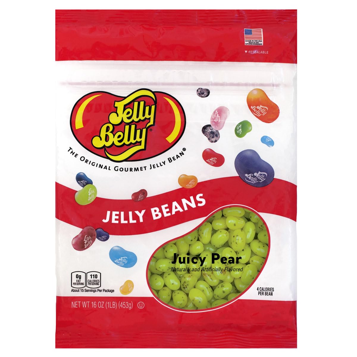 Jelly BellyJuicy Pear jelly beans - 1 Pound (16 Ounces) Resealable Bag - Genuine, Official, Straight from the Source