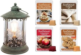 Scentsationals Lantern Wax Warmer and 4-Pack Variety Pack Wax Melts Starter Bundle (Cottage Farmhouse Warmer + Home Sweet Home 4pk)