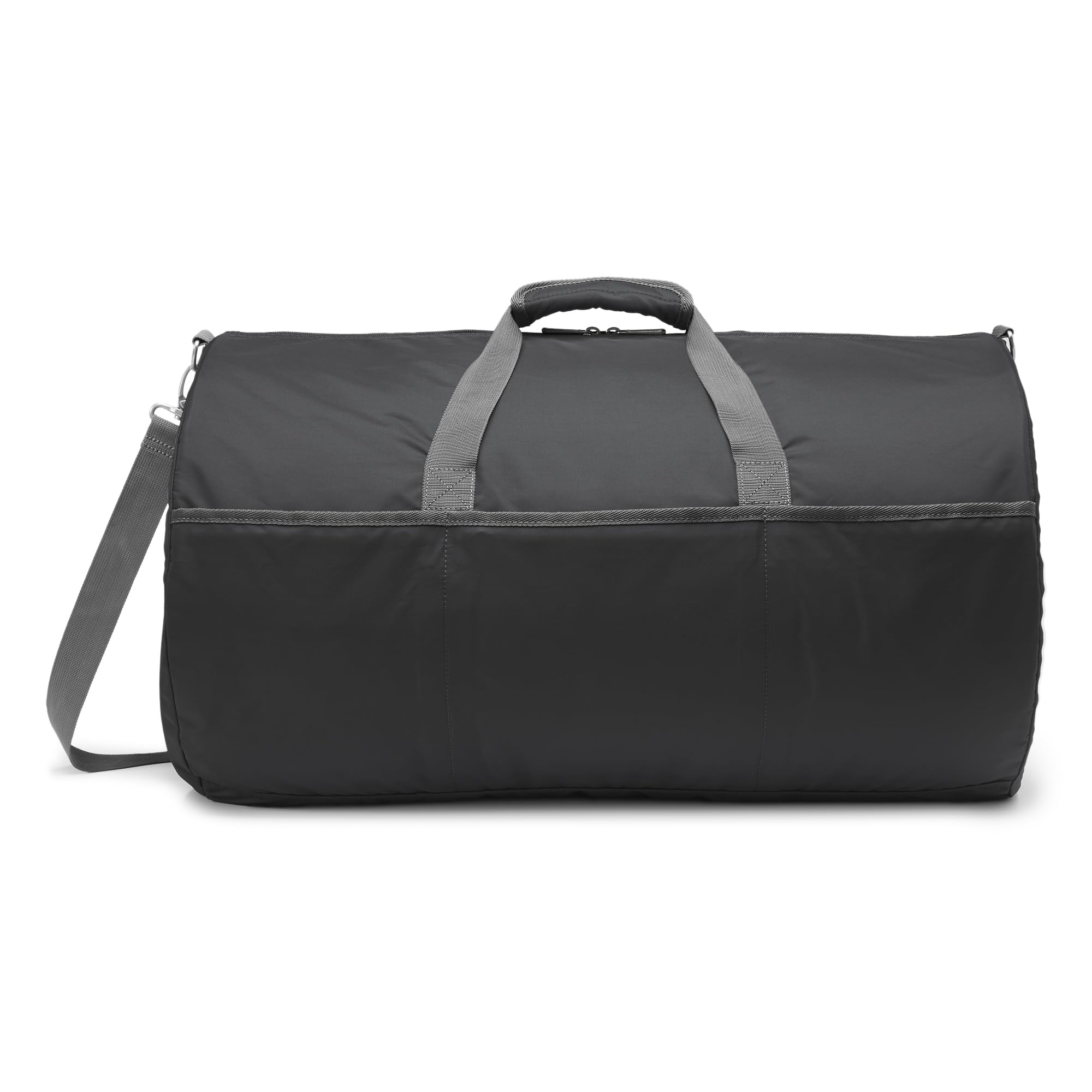 Amazon Essentials - Borsone Pieghevole in Nylon Lungo 63,5cm, Ideale per Viaggi o Riporre Oggetti, Tasche con zip, Capienza 15,9kg, Nero