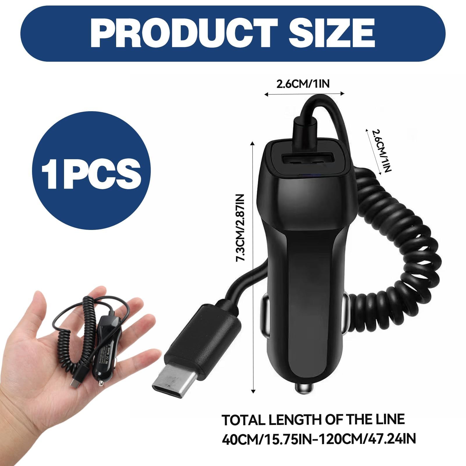1M Carica Batteria per Auto Cellulare, Cavo di Ricarica Auto Universale USB Tipo-C, Caricatore da Auto a 2 Porte, Compatibile per 16, 16e, 15, 15 Pro e Pro Max, Cavo Dati 3.1A, Nero