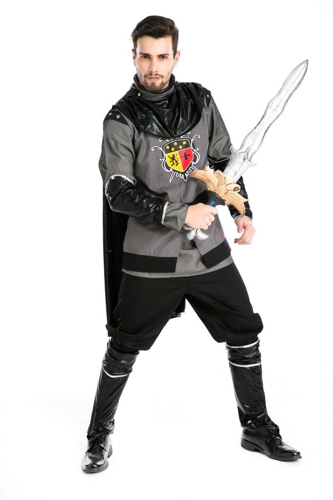 Mens Medieval Mercenary Dark Knight Carnival Costumes Grey