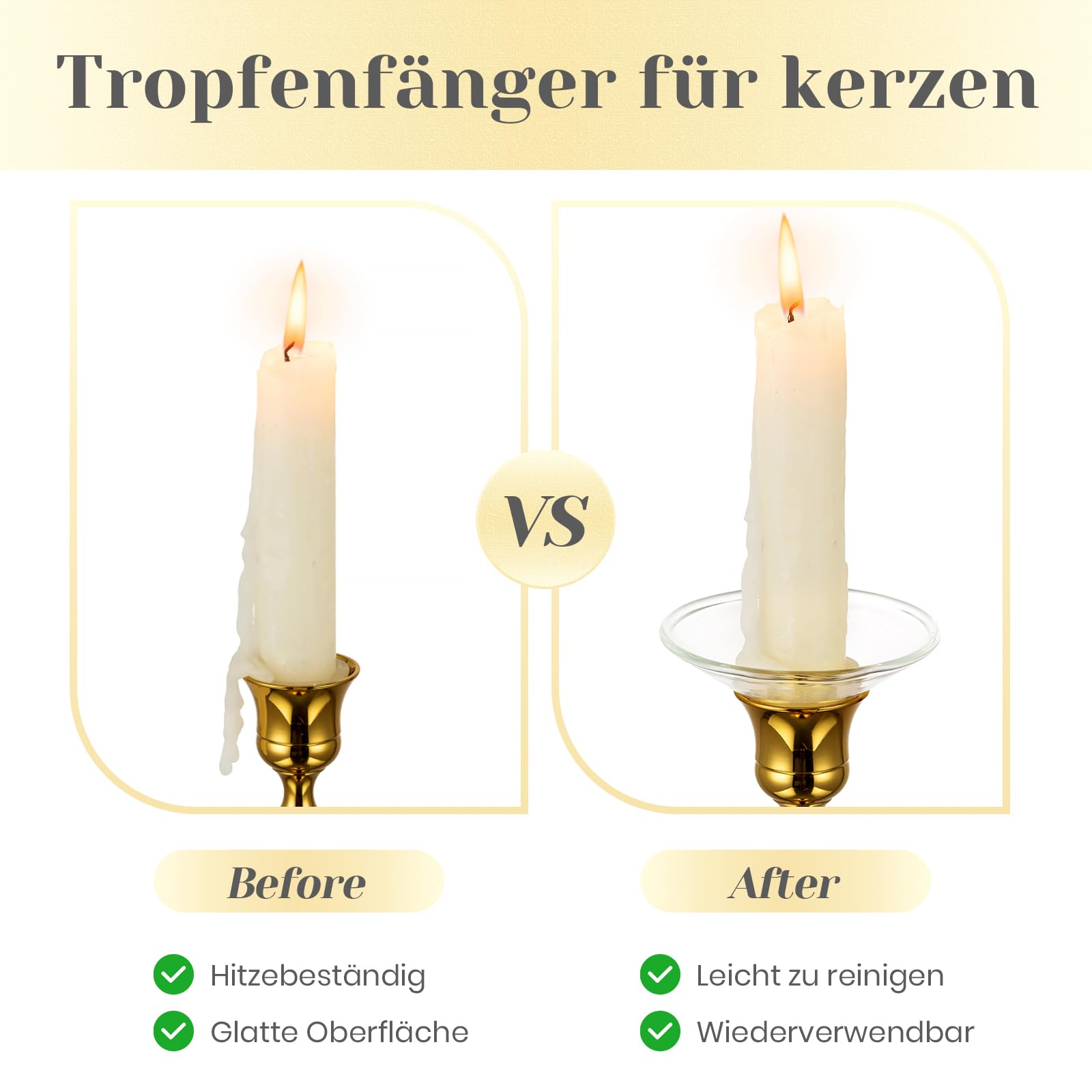 Hewory Gläser Kerzen Tropfenfänger für Stabkerzen 24er - Kerzenhalter Glas Tropfschutz für Spitz Tropfenfänger für Kerzen Glas Dekorative Kerzen Kommunion für Hochzeit Wohnzimmer, Klar Runde Felge