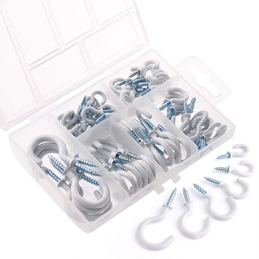One-Day Sale: Up to 70% Off KUUQA 80 Pieces Vinyl Coated Ceiling Screw Hooks Cup Hooks (6 Sizes)