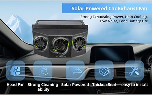 Miniatura 2 de Riloer Ventilador de coche con energía solar, ventilador de escape de automóvil con energía solar, radiador de automóvil, elimina el olor peculiar