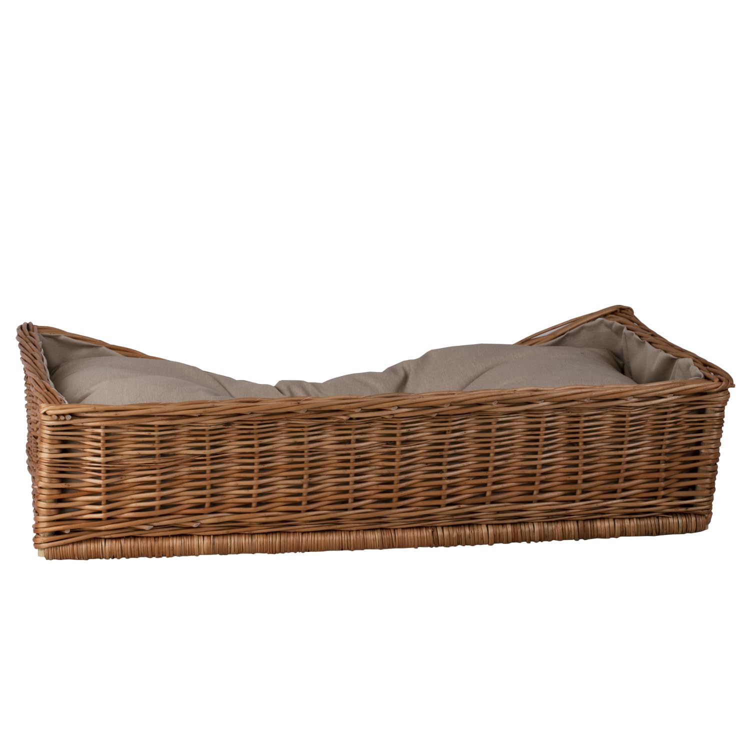 Panier en Osier pour Chien rectangulaire Naturel Beige avec Coussin