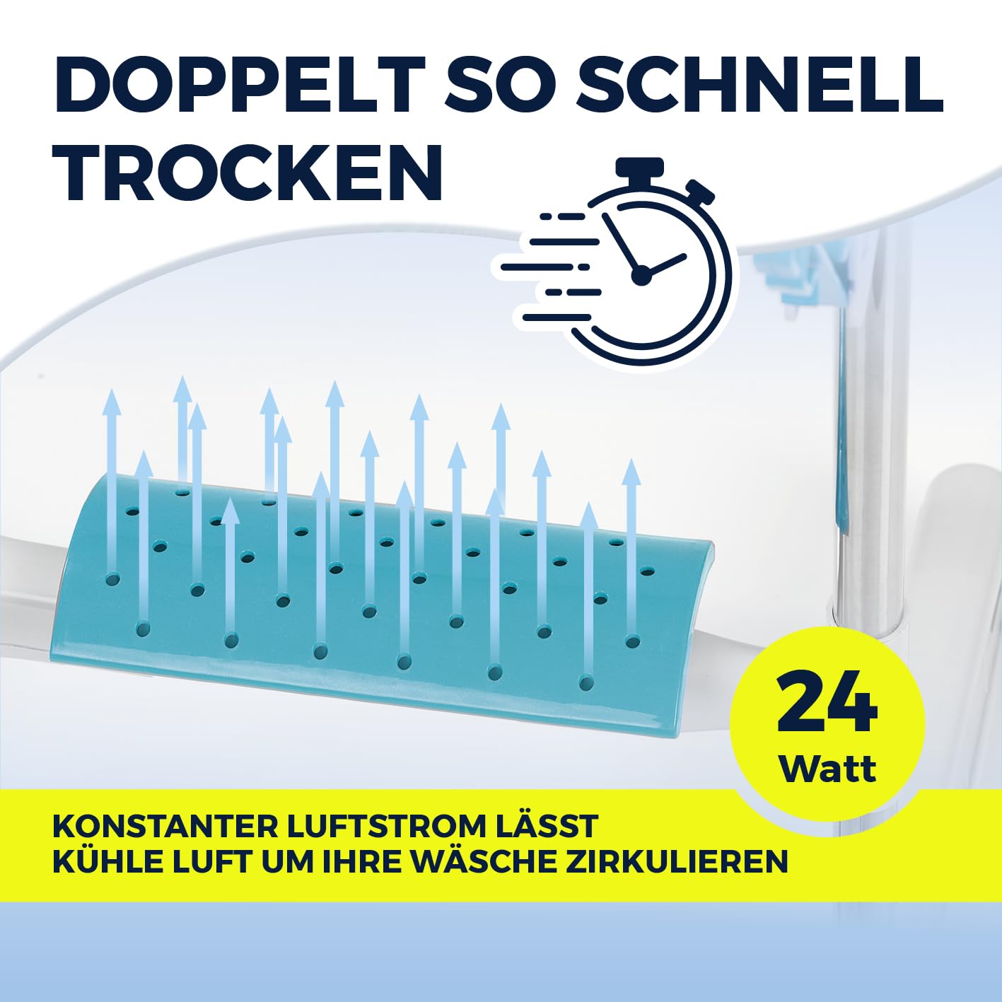 EASYmaxx Elektro-Wäscheständer 900 | elektrischer Wäscheständer mit Rollen, 9m Trockenlänge & 2 Etagen | Turmwäscheständer mit Seitenflügeln & Luftstrom-Technologie | 138x65x148 cm