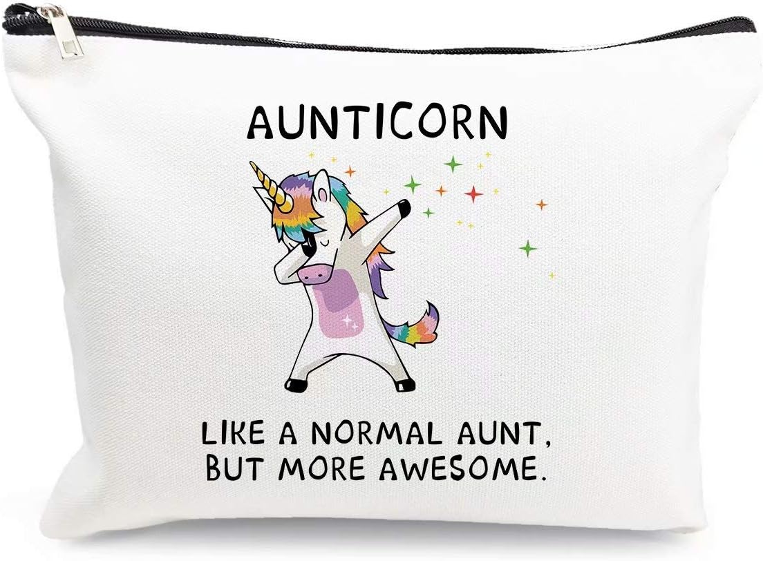 SANBORA Aunticorn Makeup Cosmetic Bags Aunt Ever Cotton Zipper Pouch Travel Bag Toiletry Make-Up Case from Niece or Nephew for Auntie on Birthday Mothers Day Christmas