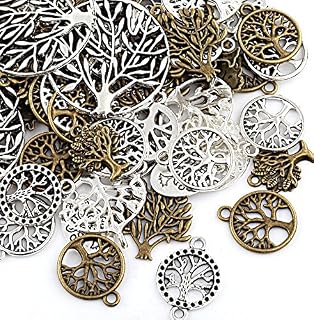 Naler 80pcs Tree of Life Pendant Charm, Assorted Colour Styles Charms for DIY Jewellery Making, Bracelet, Necklace, Earring, Jewellery Finding Craft Decoration Accessories