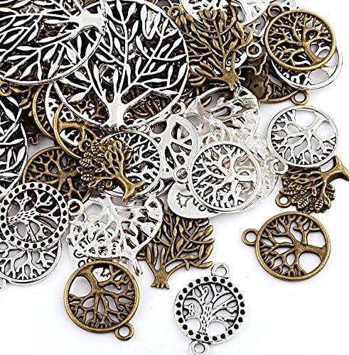 Naler 80pcs Tree of Life Pendant Charm, Assorted Colour Styles Charms for DIY Jewellery Making, Bracelet, Necklace, Earring, Jewellery Finding Craft Decoration Accessories