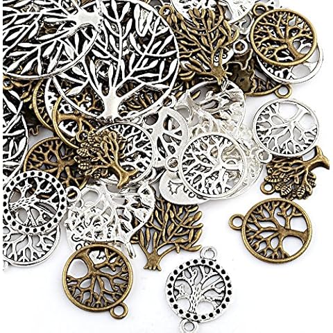 Naler 80pcs Tree of Life Pendant Charm, Assorted Colour Styles Charms for DIY Jewellery Making, Bracelet, Necklace, Earring, Jewellery Finding Craft Decoration Accessories Cover