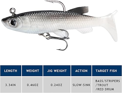 Miniatura 5 de Goture Soft Fishing Lures jig Heads, Saltwater Freshwater Minnow Fishing Bait T Tail with jig Head, Fishing Lure Swim Shad Baits for Bass Fishing