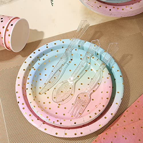 200 Pcs Pastel Party Supplies,Golden Dot Disposable Paper Plates Set,25 Dinner Plates,Dessert Plates Cups Napkins,Straws,Cutlery,Forks,Spoons,Dinnerware For Birthday Baby Shower Wedding Rainbow Party… #TOP1