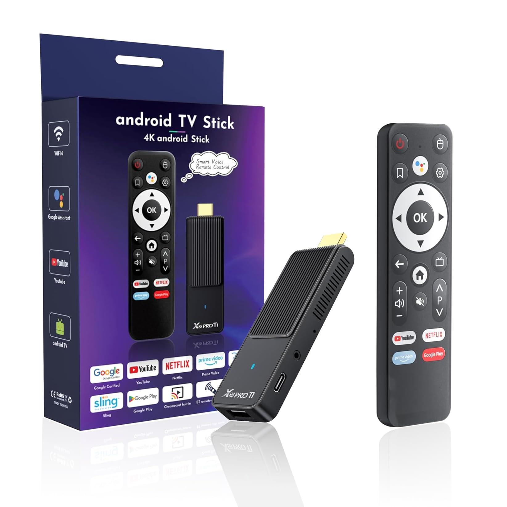 Android TV Stick 14.0 Neuestes 2026 4K Ultra HD TV-Stick Box 2 GB RAM 16 GB ROM RK3518 CPU Unterstützt 2,4/5GHz WiFi 6 BT 5.0, HDR10 Smart Streaming Media Player mit Assistant Sprachfernbedienung