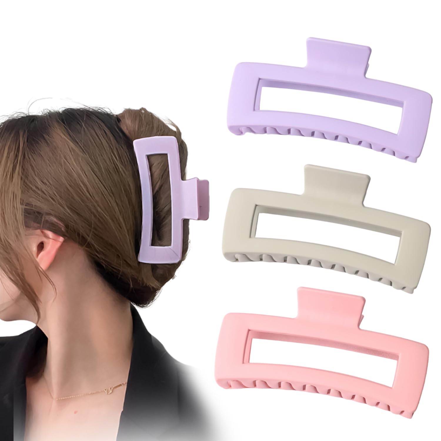 ANNA CREATIONS 3 Pcs Korean Large Matte Hair Claw Clips 10.4cm Premium Strong Hold Long Thin Thick Hair Clips Fashion Big Hairclip Hair Accessories Clutches For Women and Girls