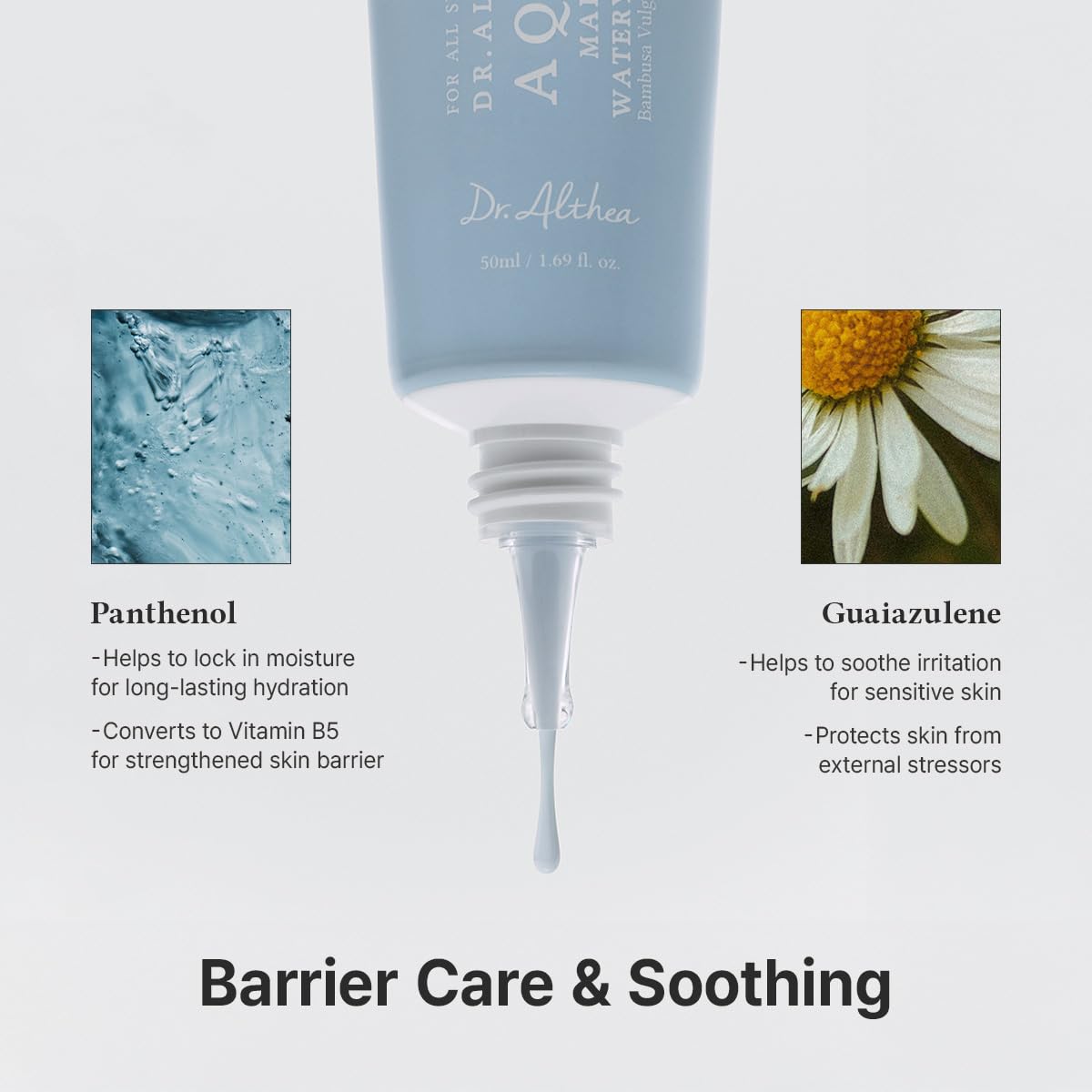 Dr. Althea Aqua Marine Watery Cream | Nawilżający krem do twarzy dla wszystkich rodzajów skóry | Głębokie nawilżenie z kwasem hialuronowym | Koreańska wegańska pielęgnacja, 50 ml