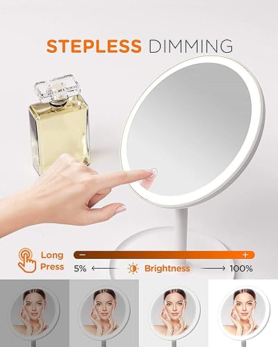 Miniatura 2 de Espejo de maquillaje LED con luces, espejo de belleza iluminado con aumento 5X, iluminación de 3 colores, control táctil, espejo cosmético LED de