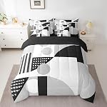 Feelyou Ombre Effects Bedding Set Twin Size 7 Pieces Blue Grey Comforter Set Simple Modern Geometric Modern Art Bed in a Bag with Comforter, Sheets, Pillowcases & Cushion Cover Room Decor