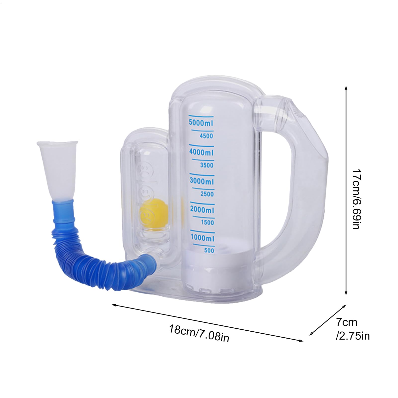 Spiromètre incentif pour adultes - Entraîneur pulmonaire avec affichage du débit - 5000 ml - Portable pour la maison