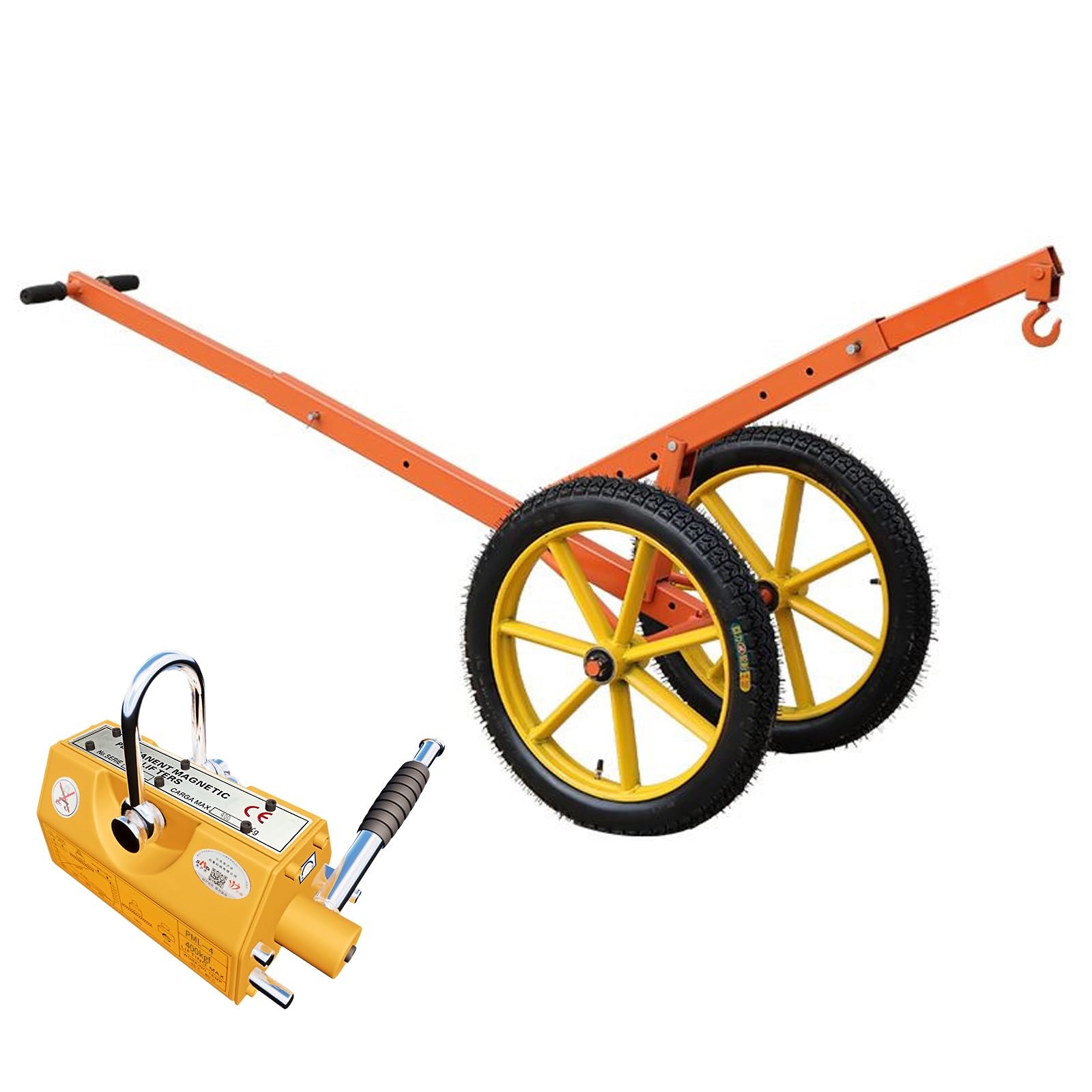 Carrello di sollevamento magnetico per pozzetto, regolabile, resistente, capacità di 399,2 kg, con magneti di sollevamento e 2 pneumatici per un facile sollevamento e trasporto