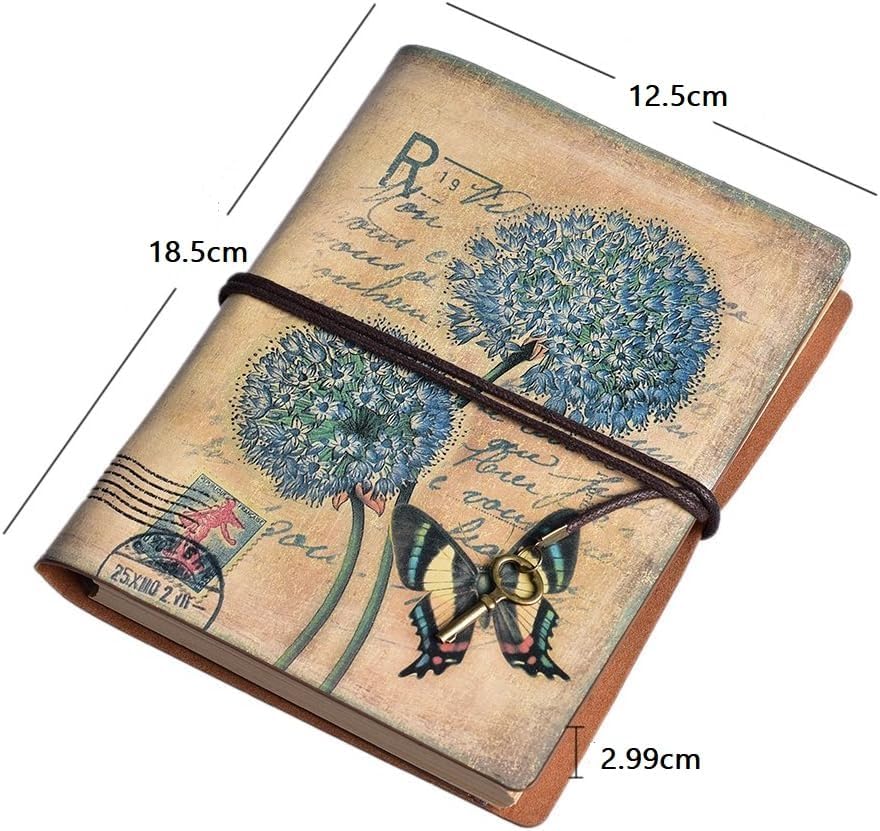 Image of Vintage Refillable Journal, Premium Leather Traveler Notebook Sketchbooks Classic Diary Planner with Blank Pages and Zipper Pocket (Leather Journal-Dandelion)