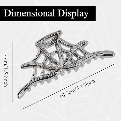 Miniatura 6 de Pinzas para el cabello de telaraña, metal plateado, accesorios para el cabello de Halloween para mujeres y niñas, juguetones huecos, pinzas para el