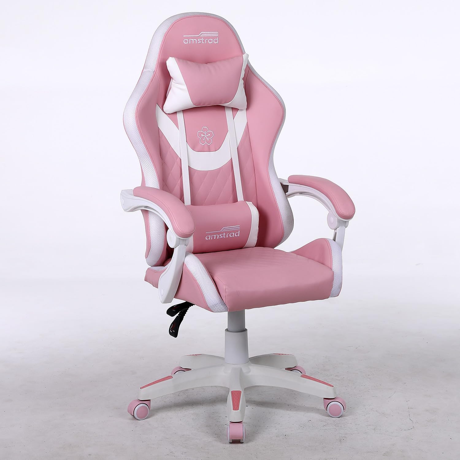 Amstrad Fauteuil Gaming AMS-LED-Sakura - Simili Cuir Rose et Blanc - Eclairage LED 366 Effets - Télécommande