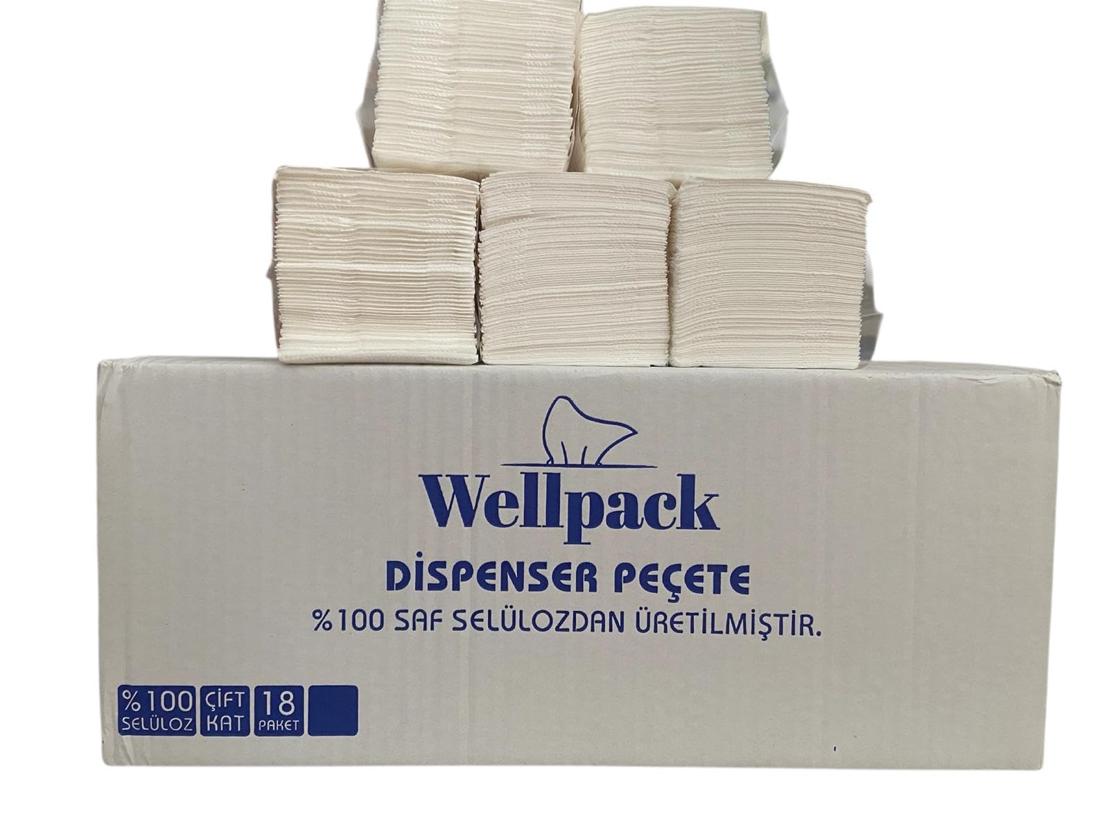 Wellpack Dispenser Masa üstü Peçetelik için,%100 Saf Selüloz, 18 Paket, Çift Katlı