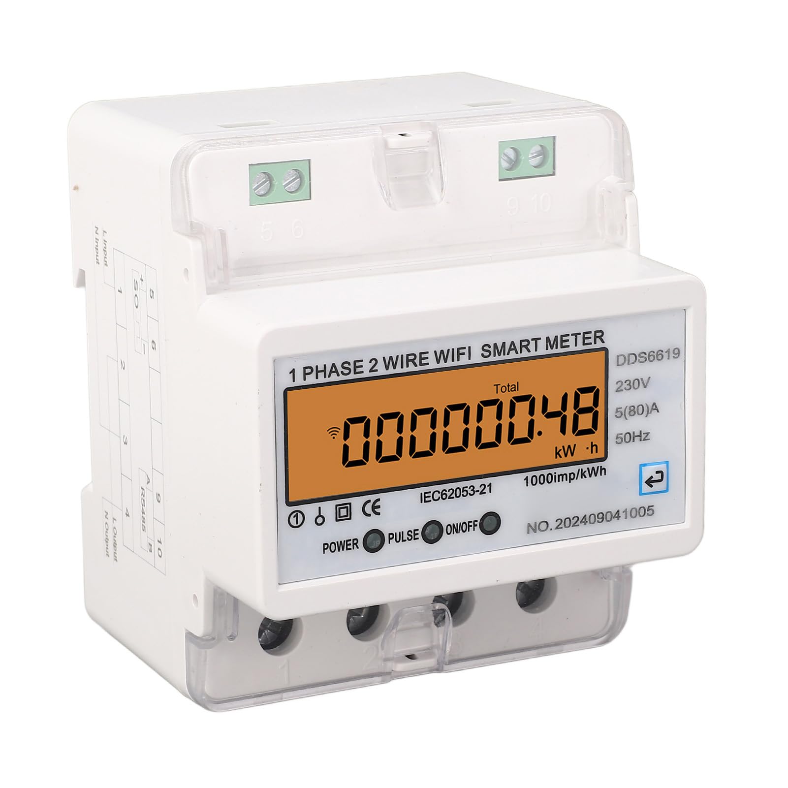 Misuratore di energia intelligente WiFi monofase con schermo LCD per telecomando, contatore di energia intelligente ignifugo per uso domestico