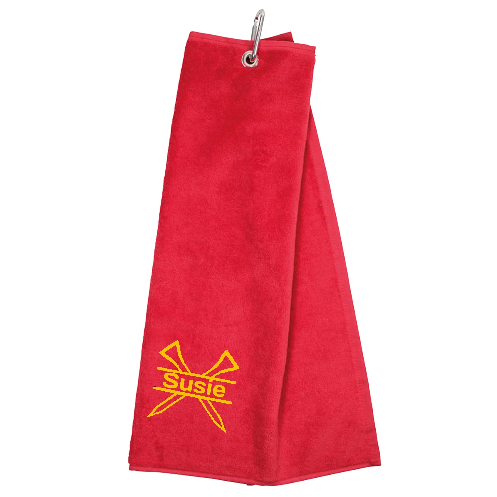Always Looking Good Personalised Embroidered Golf Towel with Any Name Any Font Luxury Velour 50cm x 40cm Custom Embroidered Golf Towel with Carabiner Clip Gift- Golf Gifts for men and women (Red)