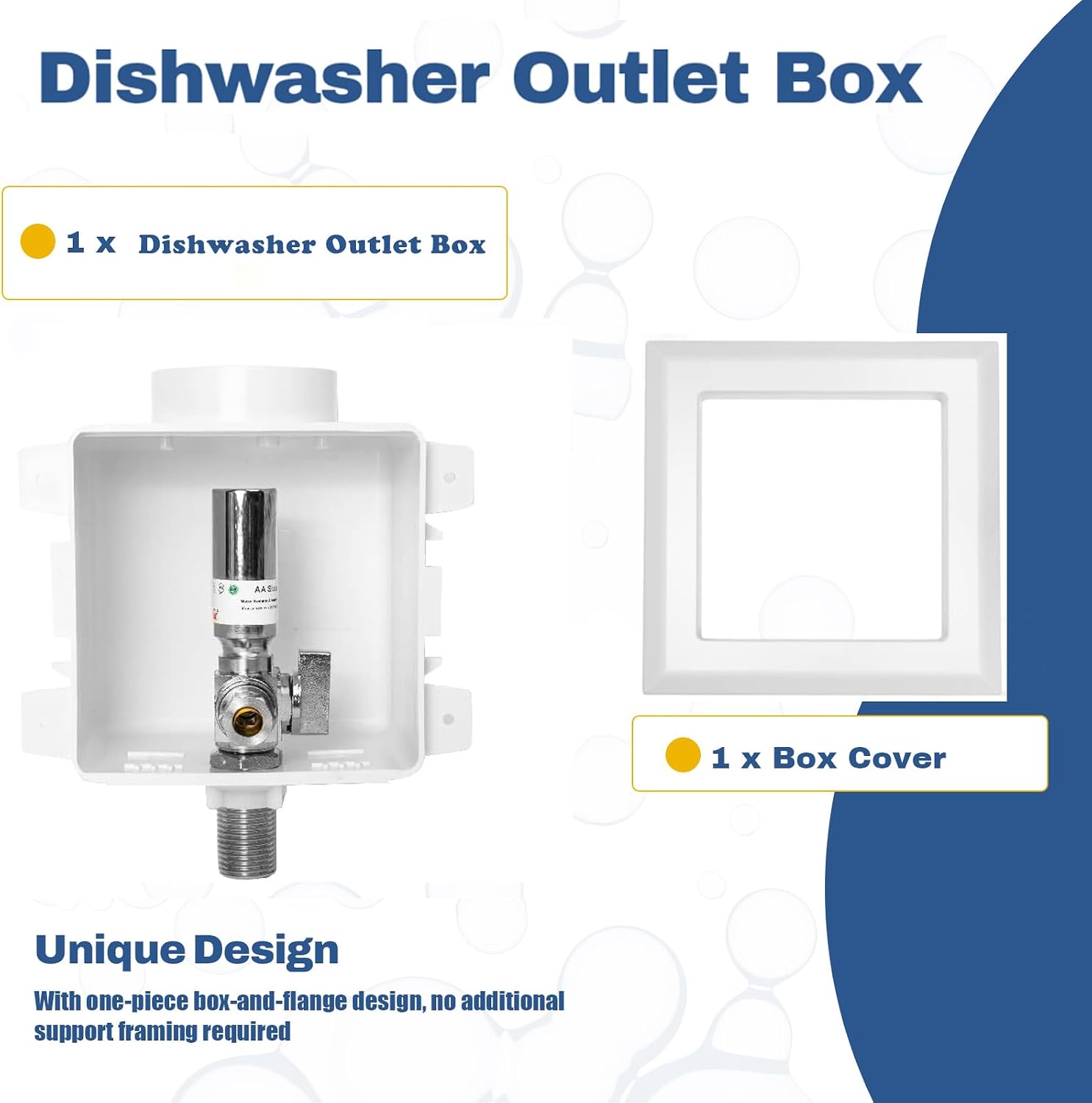 (1 Pack) GUOFIS Dishwasher Outlet Box with 1/4-Turn Ball Valve,1/2-Inch Male Thread Connection Inlet with Copper Water Hammer Arrestor