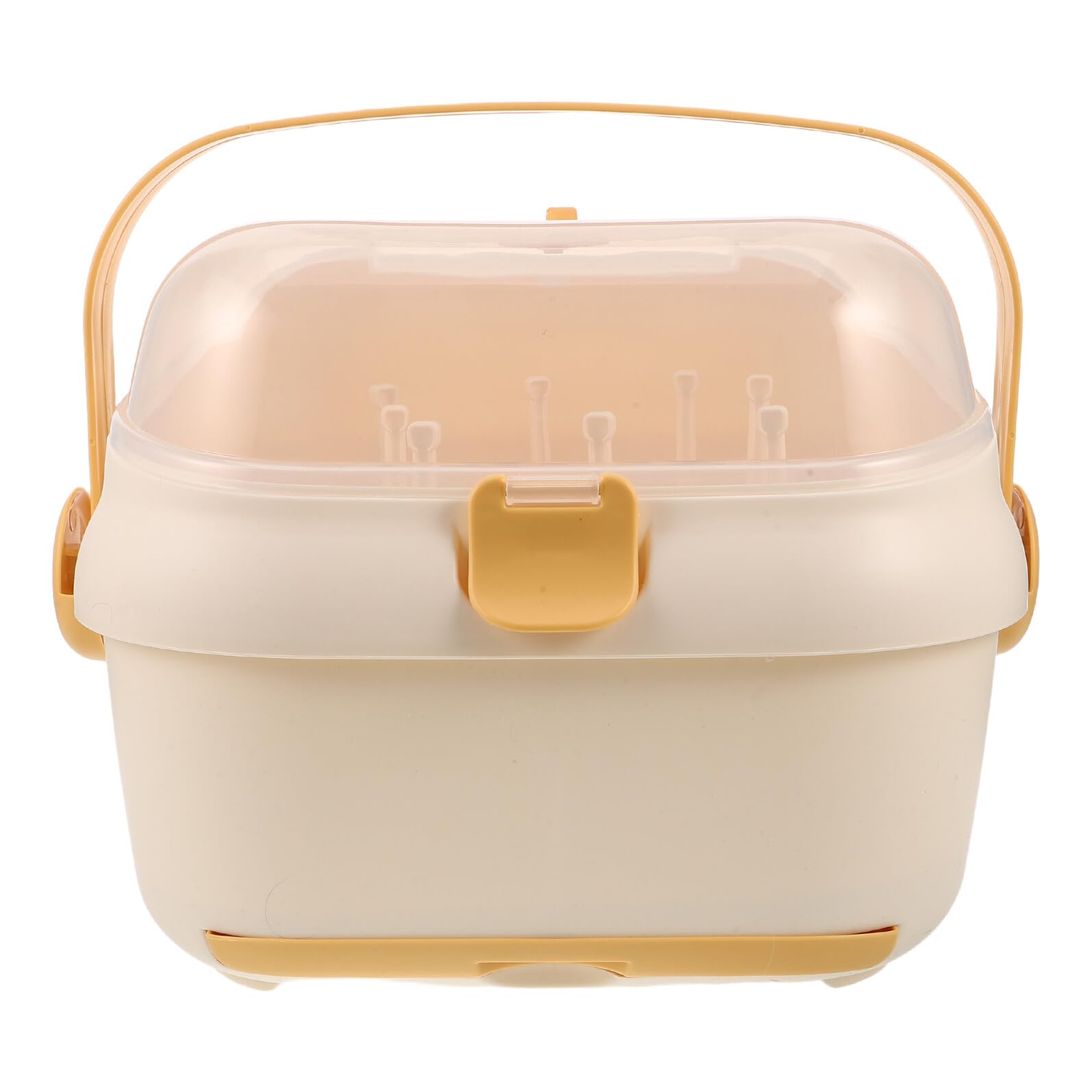 Abaodam Babyflaschen Aufbewahrungsbox mit Deckel, Tragbar, Kunststoff | 32, 3 X 28, 4x24, 4cm, Gelb, für Schrank und Reise, Effiziente Drainage, Zubehör für Feeding Flasche