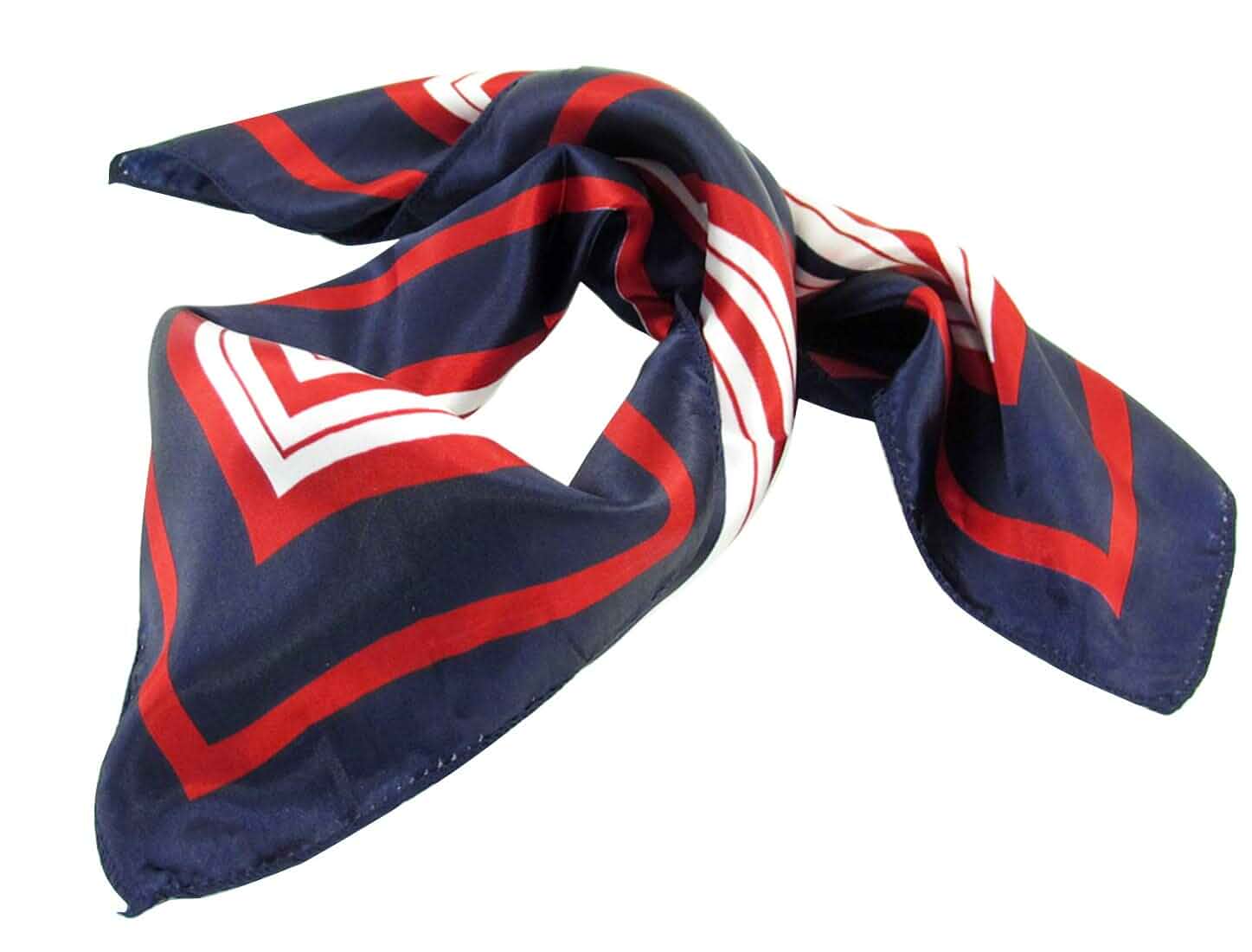 Allegra K Lady Dark Blue Red White Stripe Print Kerchief Square Small Neck Scarf Wrap Striped