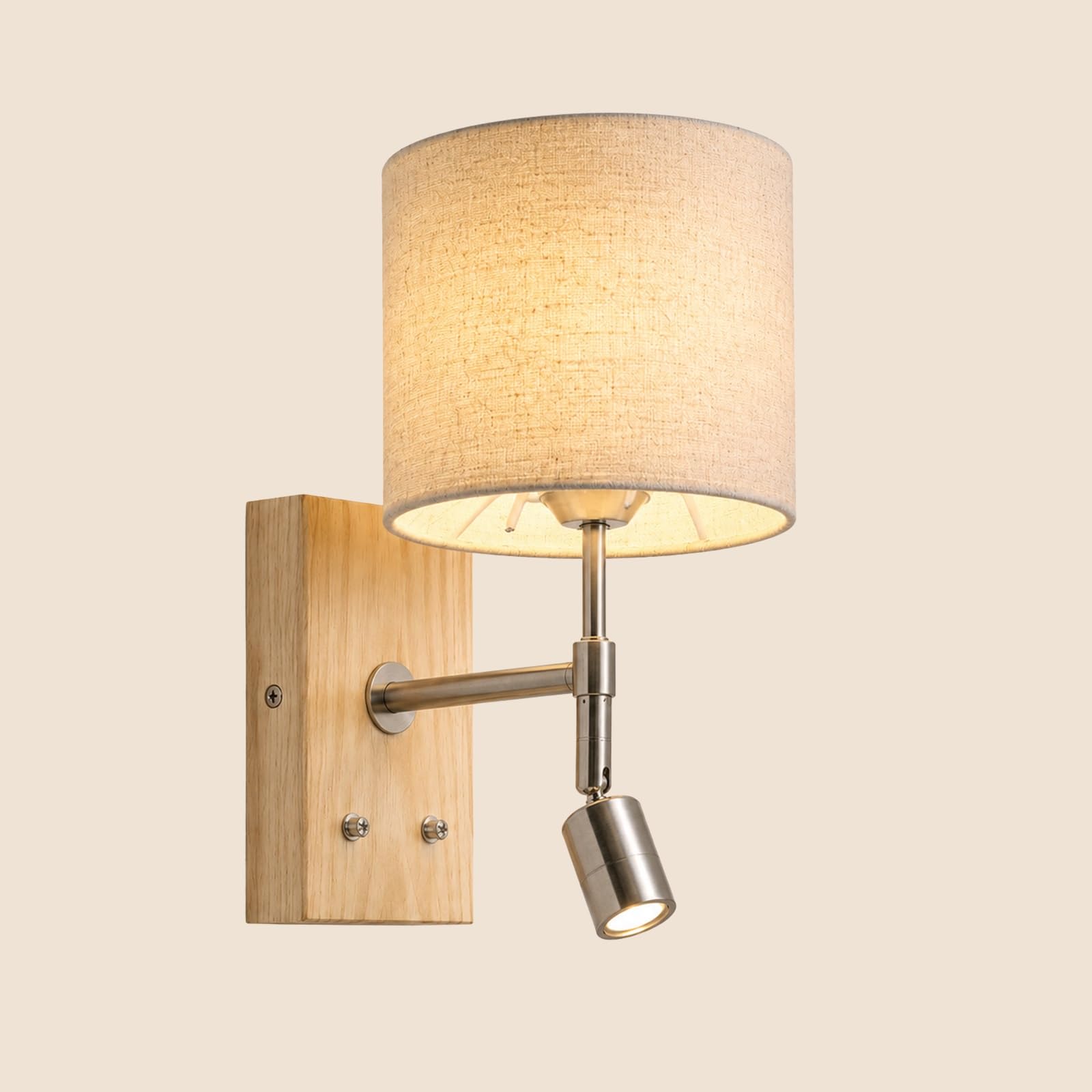 ITOSUI Nordic Wood Wall Sconce Bedside Reading Wall Light with Linen Shade, Adjustable Wall Lamp Bedroom Headboard Sconces Wall Lighting, Fabric Wall Lamps for Living Room Study(Wood Color)