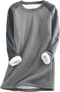 oelaio Womens Sherpa Fleece Lined Pullover Winter Warm Crewneck Sweatshirt Cozy Solid Plush Tops Plus Size