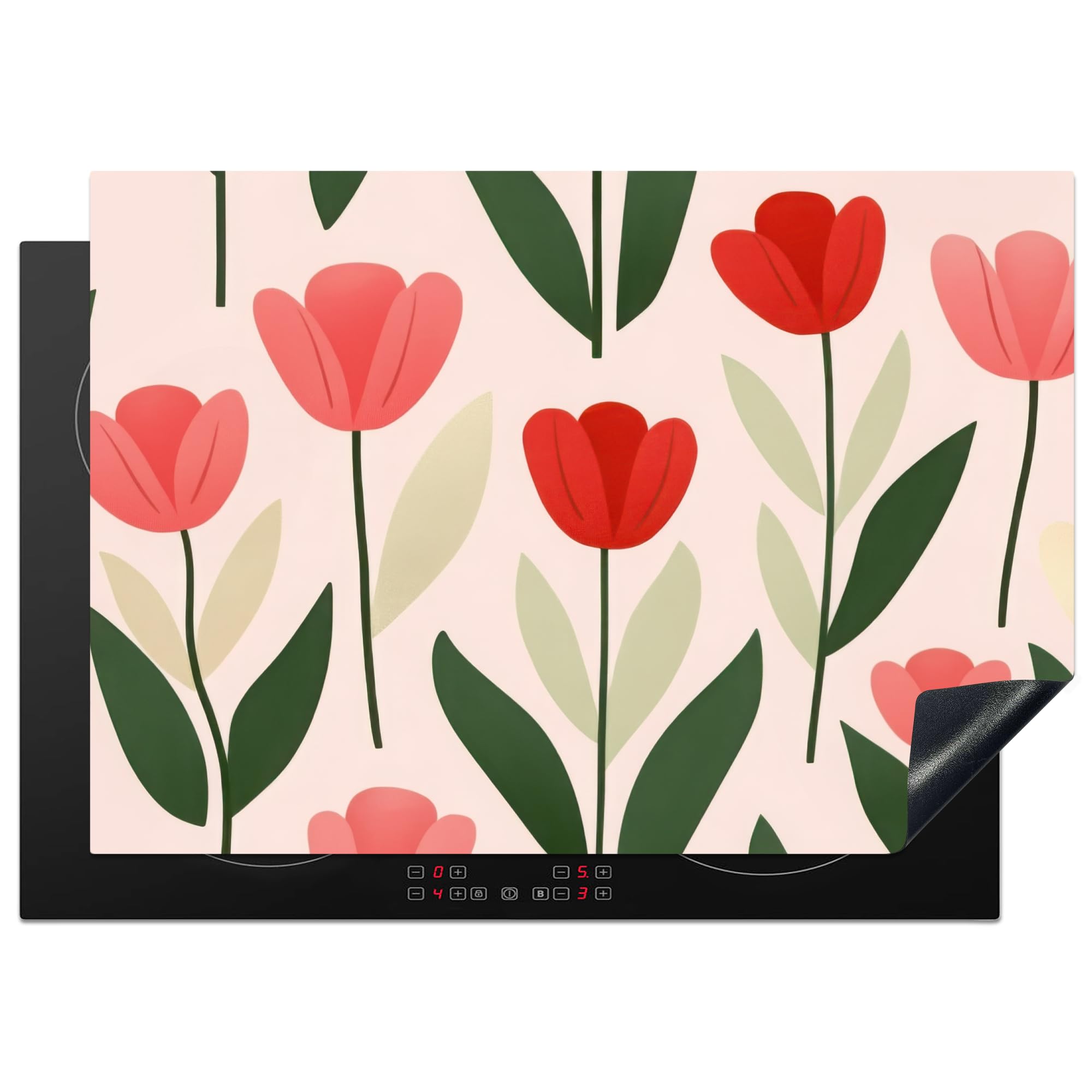 KitchenYeah© Induction Hob Protector Mat 20.5"x29.5" / 75x52 cm Stove Cap Top Cover Kitchen Cooker Covers for Electric Hobs Vinyl Tulips - Modern - Pink