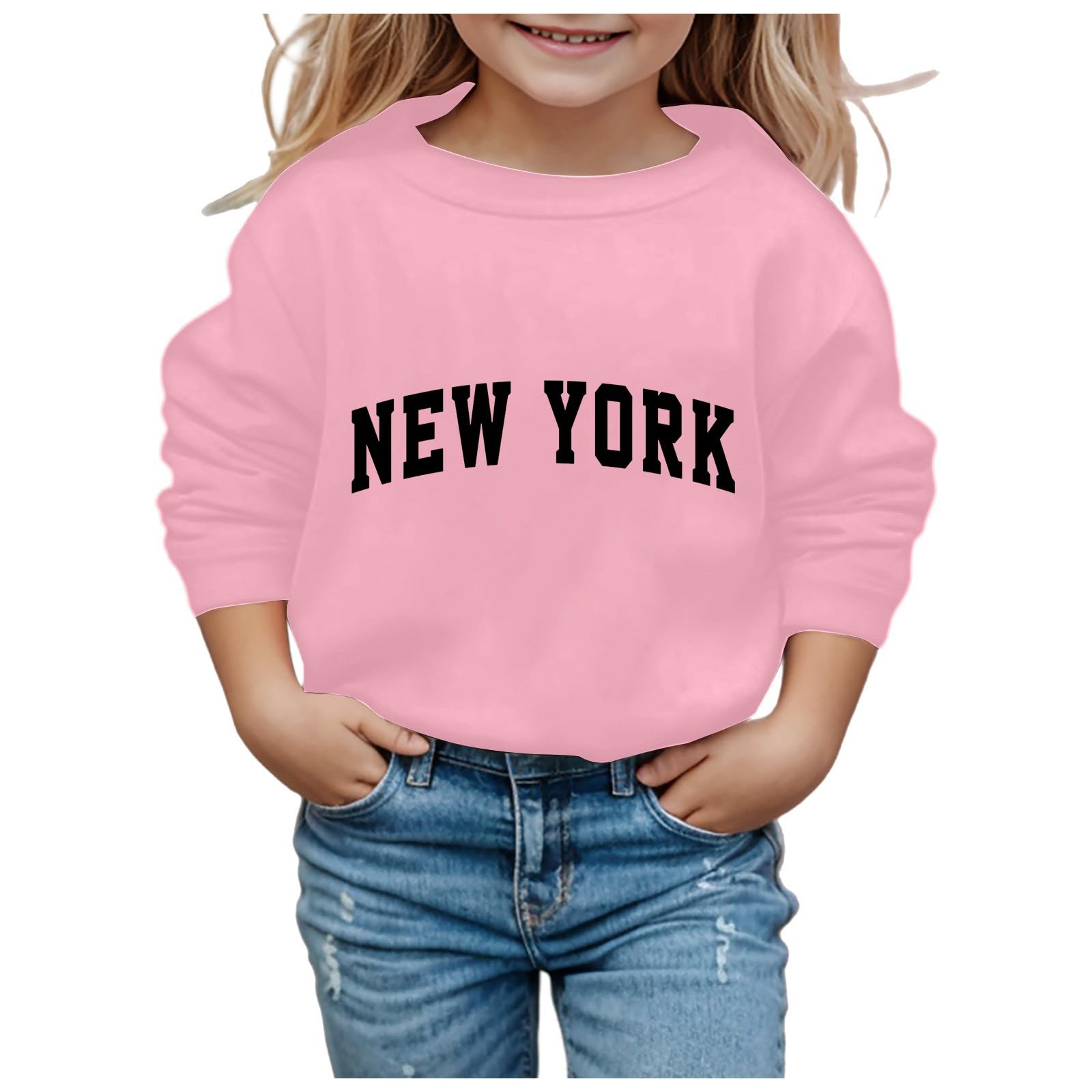 Bluzy dziewczęce Nowy Jork bluzy z kapturem dla dziewczynek nadruk litery bluza z kapturem z długim rękawem na co dzień luźny pulower topy dla 4-14 lat (B04-różowy, 5-6 lat)