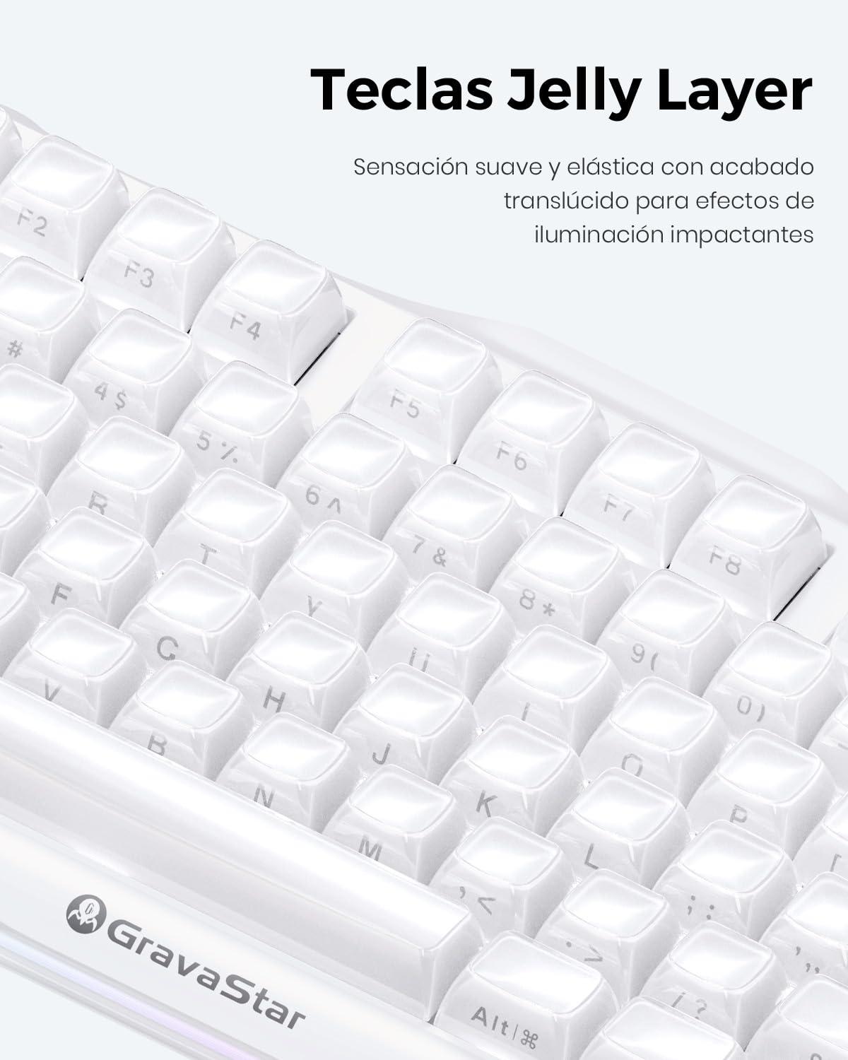 GravaStar Mercury K1 Teclado Mecánico Gaming con Marco de Aluminio, 75% Inalámbrico, Teclado para Juegos, Intercambiable en Caliente, Gasket, Teclado RGB Trimodo, Teclas PBT,QWERTY -Blanco