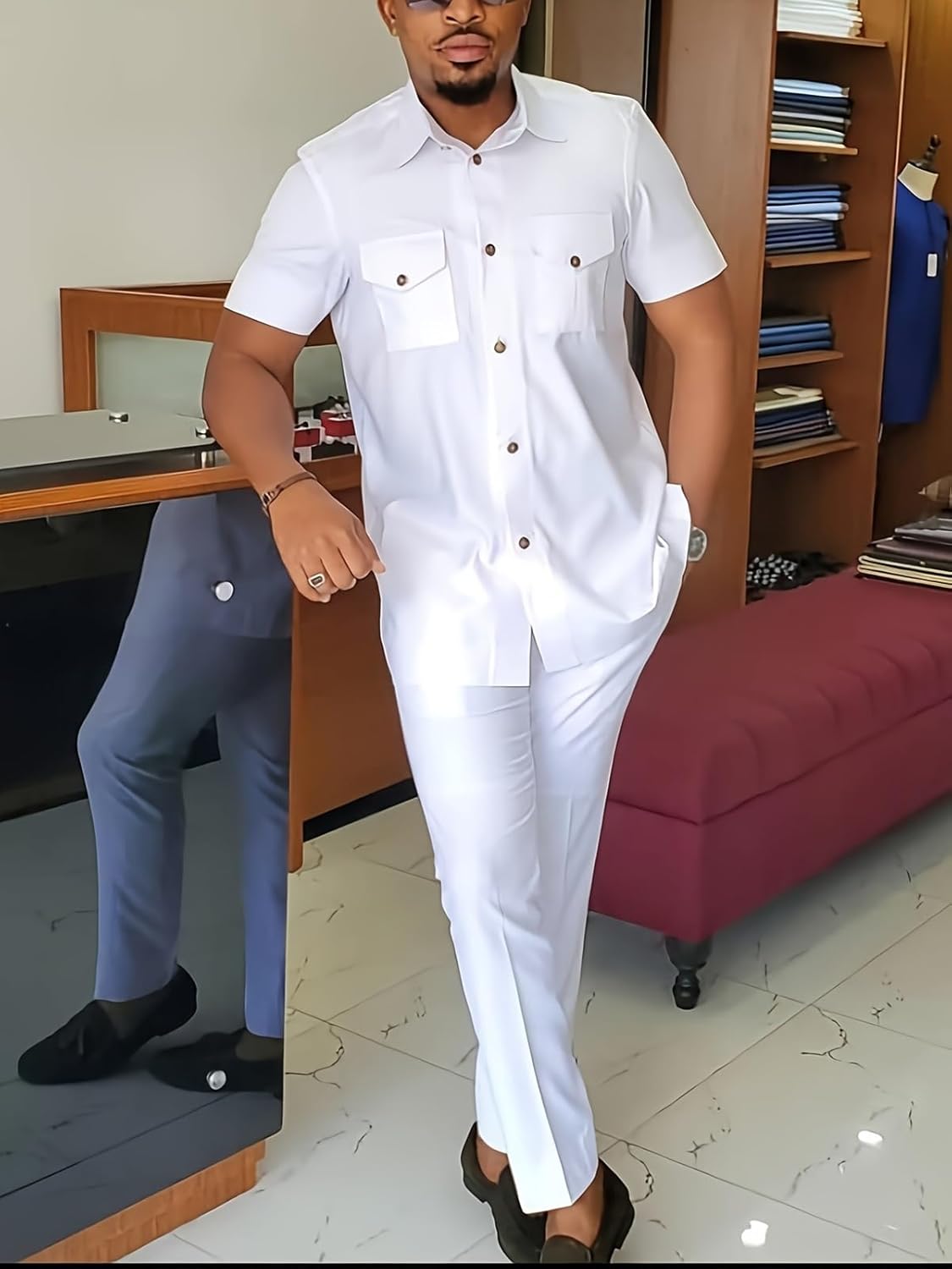 Traditional Outfits African Suits for Men Dashiki 2-Piece Shirt and Pants Traditional Set Slim Fit Clothing