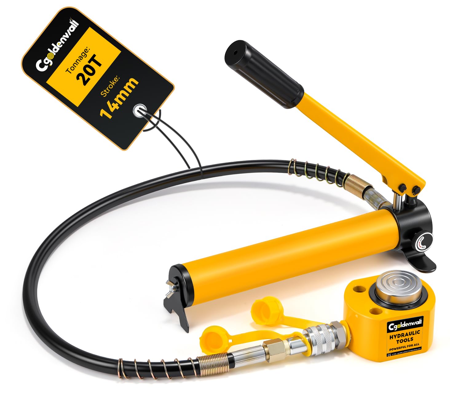 CGOLDENWALL Gato Hidráulico 20T con Bomba CP-180, 14mm Carrera, 58mm Altura Propia, Área Efectiva 33.16cm², para Maquinaria de Construcción (FPY-20T+CP-180)