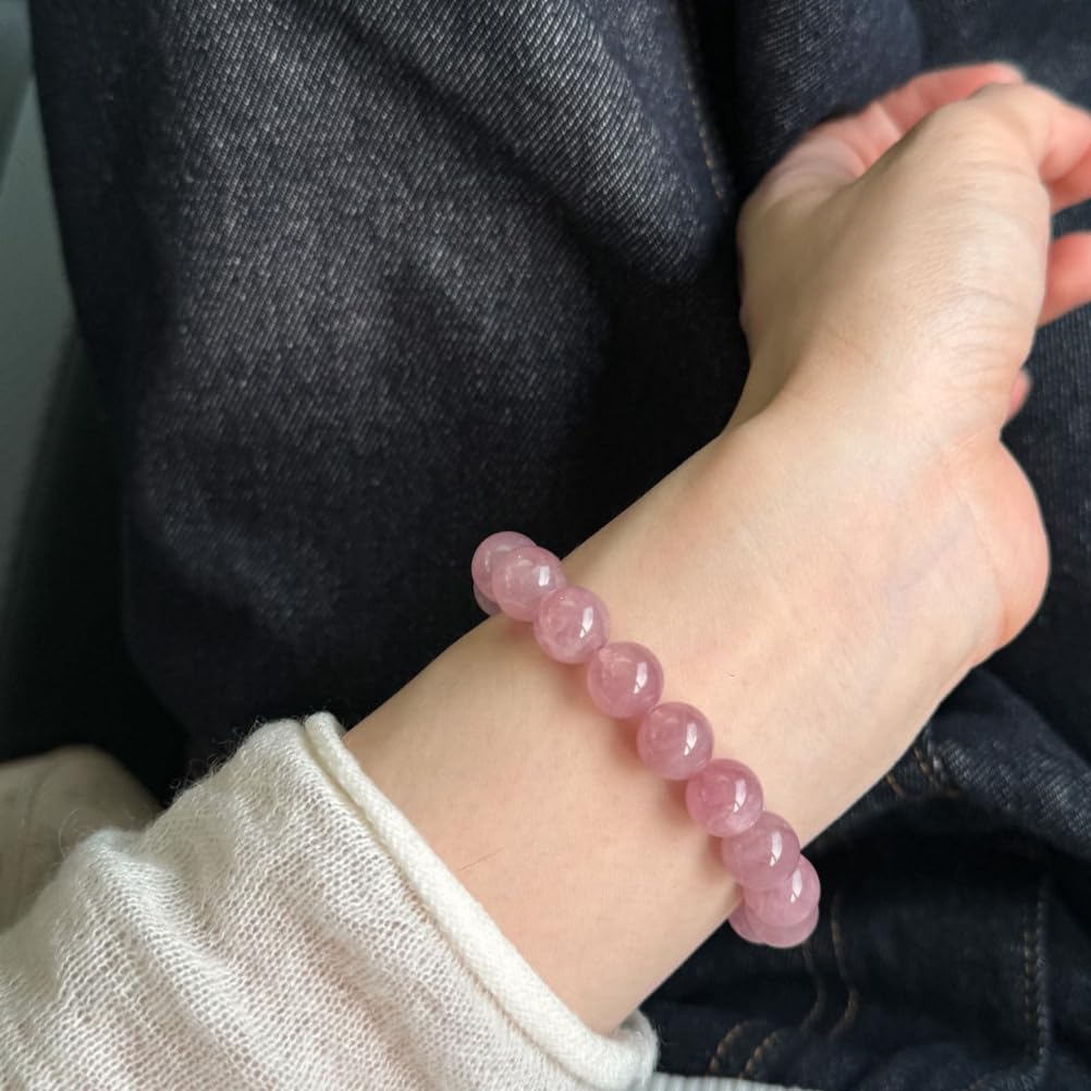 Pulsera de Cuarzo Rosa de Jade Natural para Mujer, Pulsera elástica con Cuentas de Jade Verde, Adecuada para Navidad, acción de Gracias por el Amor, meditación Reiki del Chakra,Rose Quartz