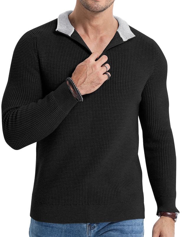 Men's Quarter Zip Up Pullover Slim Fit Mock Neck Long Sleeve Sweater Casual Knit Polo Sweaters2