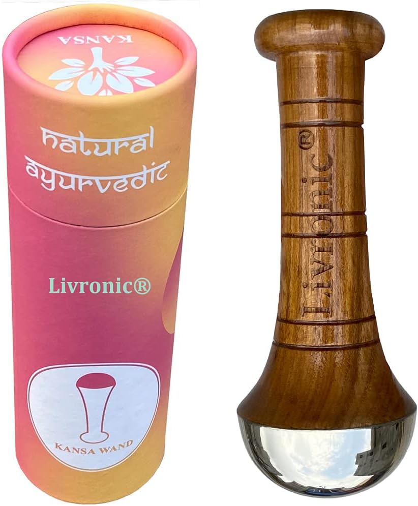 Livronic® Face Acupoint Kansa Wand Massager (Bronze Size: 4.5 Cm) With Teak Wood Handle For Detoxification And Deep Relaxation Face and foot massager (NATURAL)