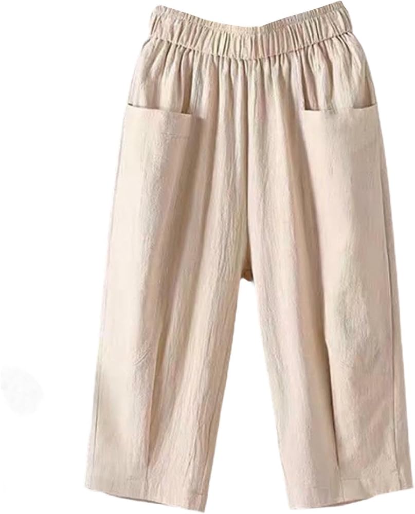 Pantaloni Donna Estivi In Cotone E Lino - Modello Gamba Dritta, Morbidi E Leggeri Con Coulisse, Taglie Comode Curvy