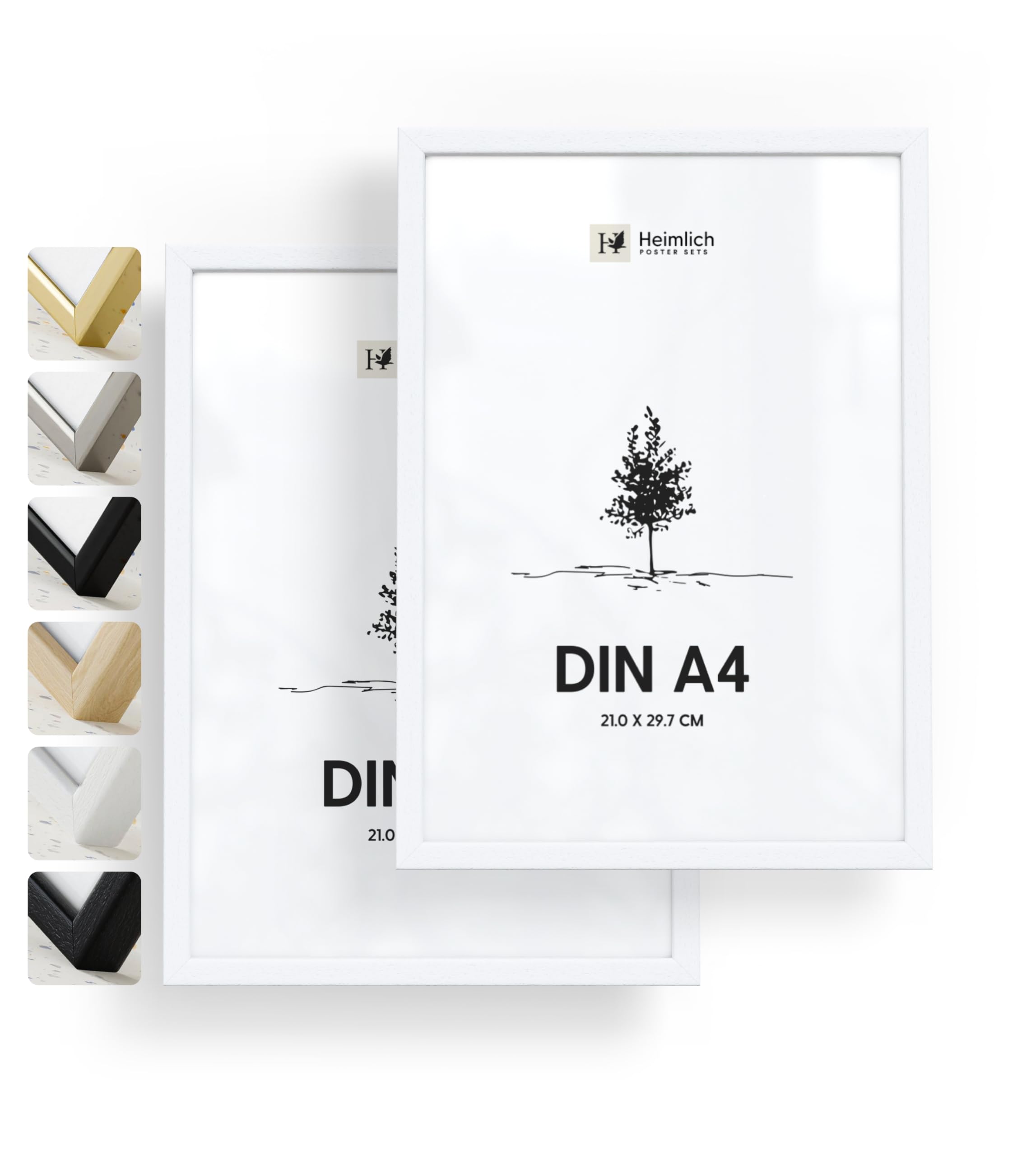 Heimlich® 2xMarco de fotos A4 Blanco de Madera marcos cuadros | Vidrio Acrílico Irrompible Grano Visible Duradero Fácil de Colgar | Para Decoración de Pared y Decoración Hogar marco A4