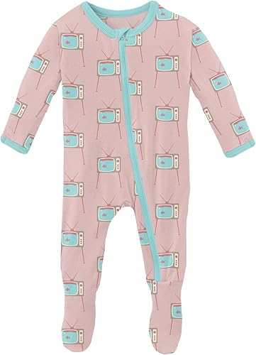 KicKee Pants Mameluco estampado con cremallera, pijamas súper suaves de una pieza, viscosa de bambú para bebés y niños
