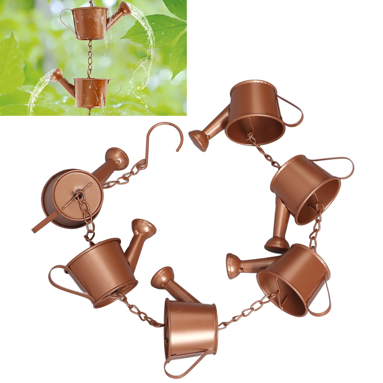 LEMCC 2.95 Ft Rain Chains, Kettle Shape Rain Chains, Watering Can Rain Chain, Copper Rain Chain, Beautiful Hanging Kettle Rain Chain for Gutters Downspouts Outside